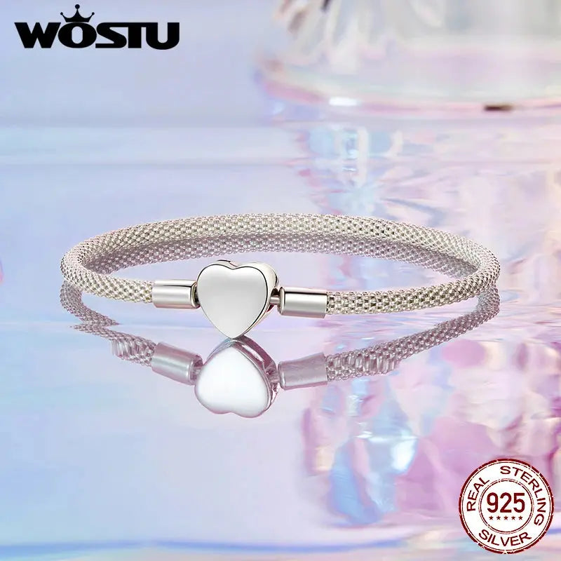 Silver Vintage Rose Flower Love Heart Bangle Bracelet - USM008 US-GiftStore-4U