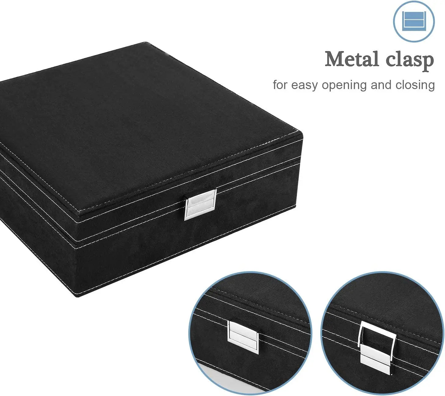 Velvet Jewelry Box Organizer for Women Father'S Day, 2 Layer Jewelry Display Storage Holder Case for Necklace Earrings Bracelets Rings -Black