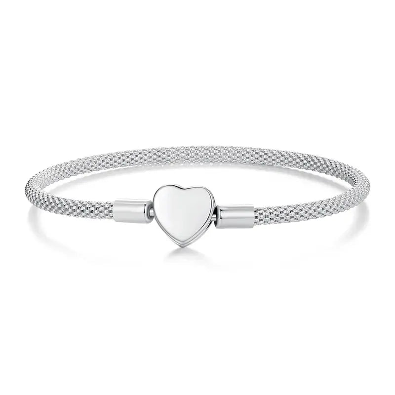 Silver Vintage Rose Flower Love Heart Bangle Bracelet - USM008 US-GiftStore-4U