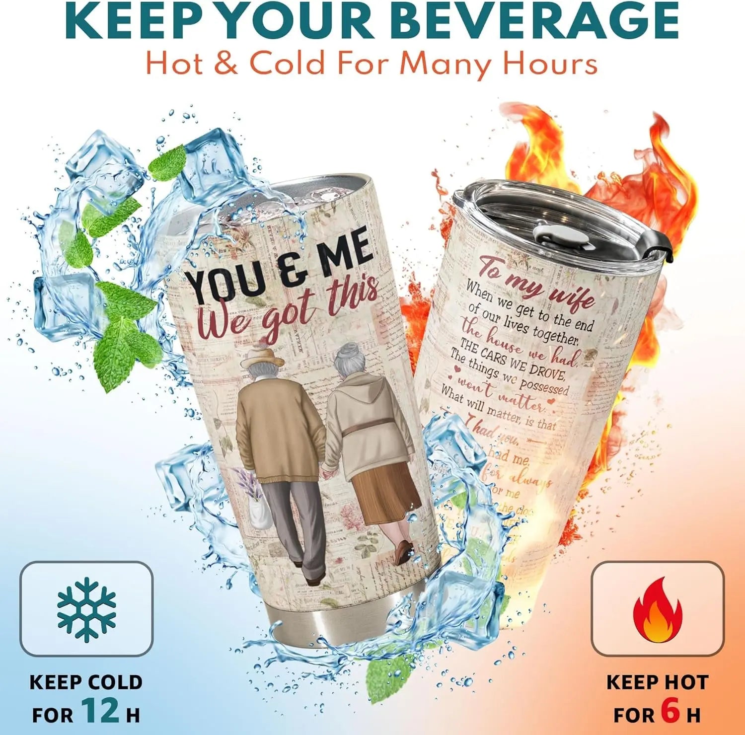 Gifts for Wife, Wife Gifts, Romatic Valentines Day Gifts for Her, Christmas Gift for Old Couple, You & Me We Got This, Stainless Steel Tumbler 20Oz I Love You Her, Anniversary Presents