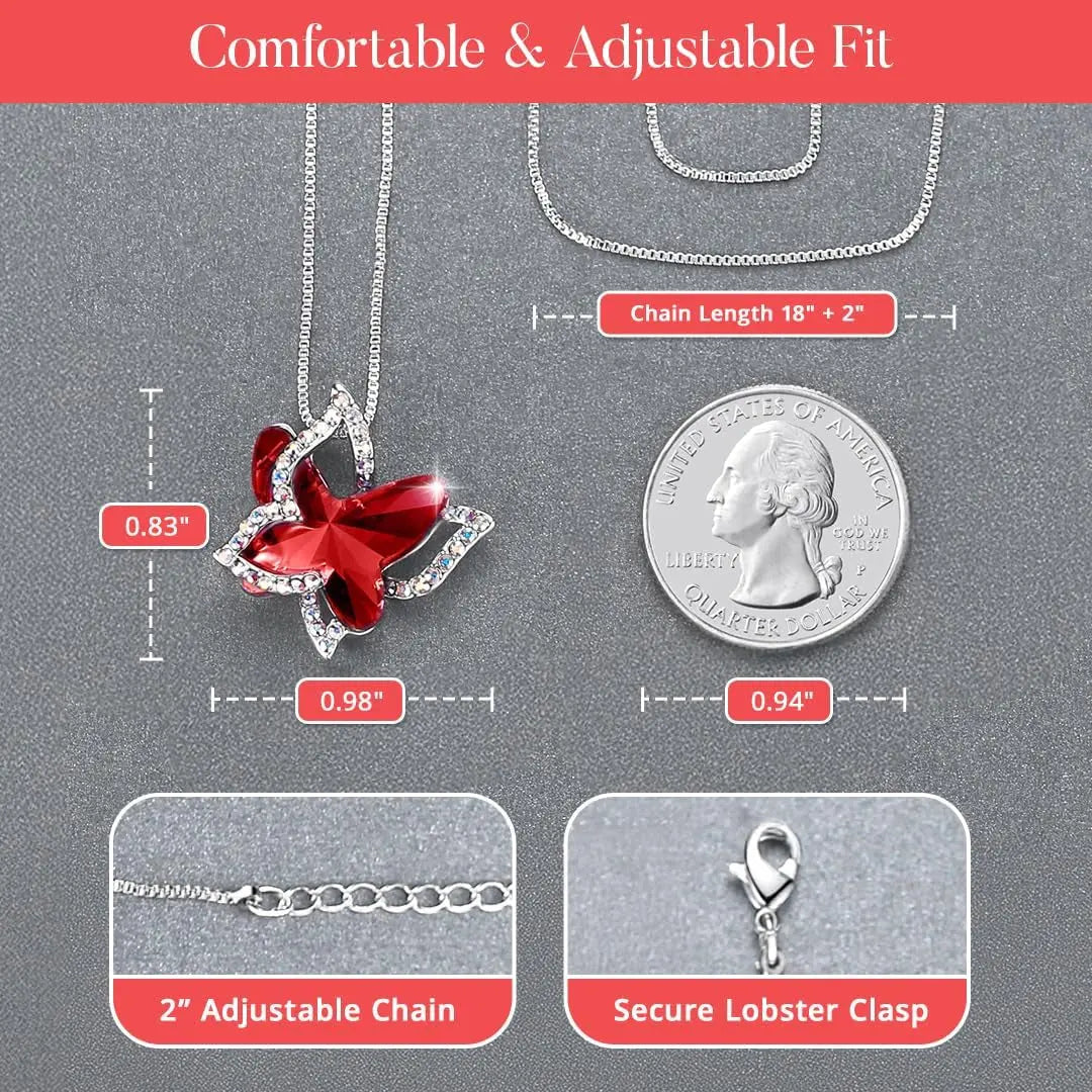 Gift Butterfly Birthstone Crystal Necklace, Silver Tone with 18â€+2â€ Chain, Necklace for Motherâ€™S Day Anniversary Birthday Gifts for Women and Daughter