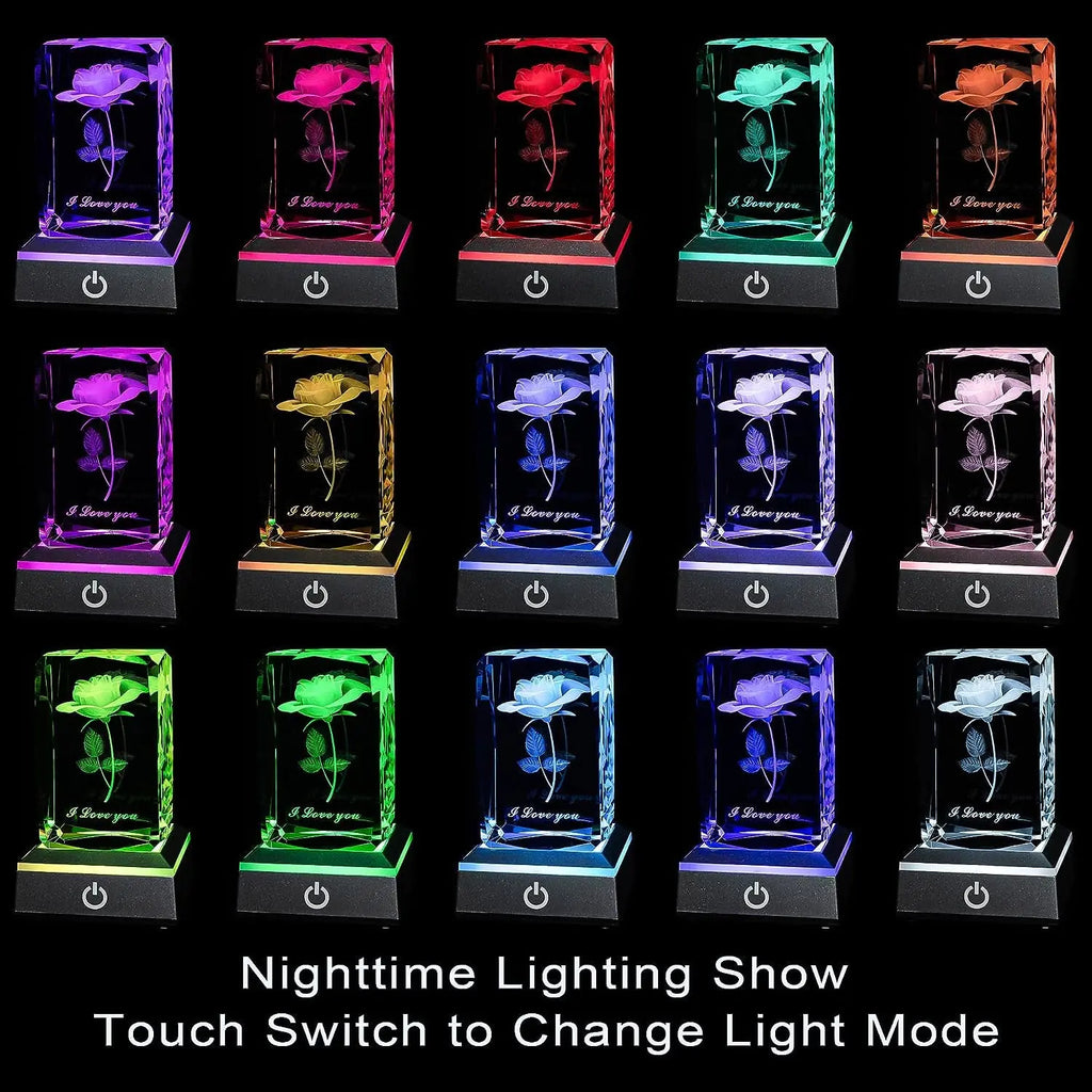 3D Rose Crystal Night Lamp with Adjustable LED Multicolor Lights for Girlfriend, Wife - Valentine'S Day, Anniversary,Birthday Presents, Christmas Gifts for Her