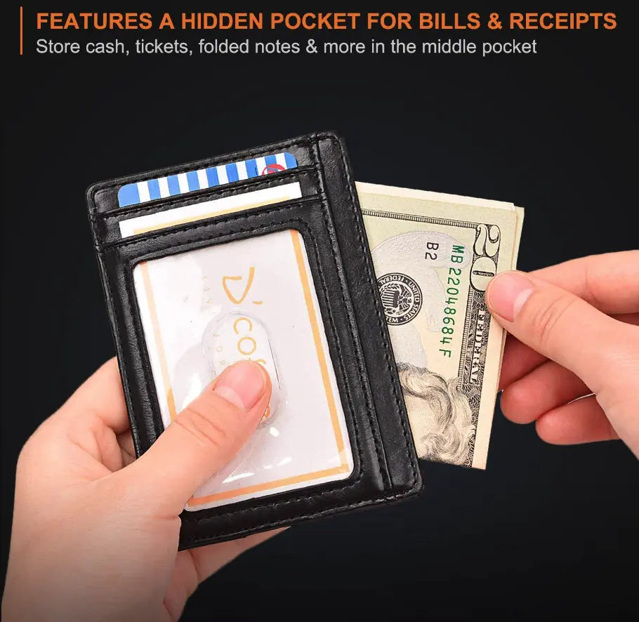 Men's Leather Wallet Credit Card Holder RFID Blocking Pocket ID - USMGW069 Puce Gaia