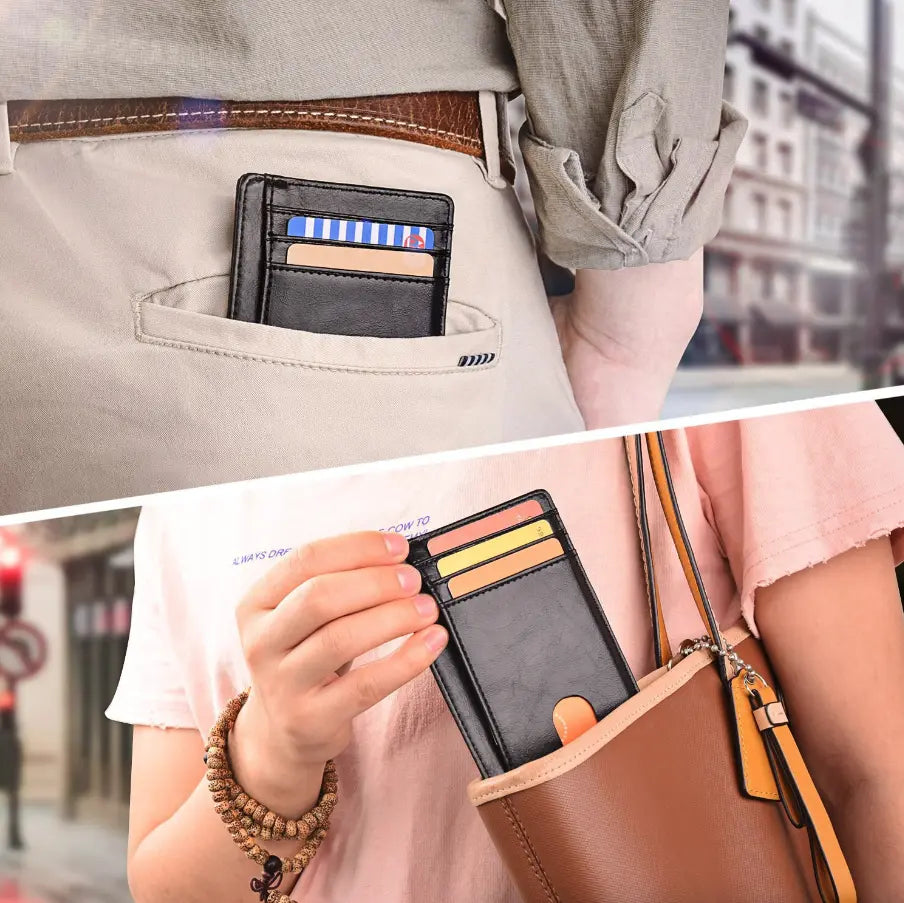 Men's Leather Wallet Credit Card Holder RFID Blocking Pocket ID - USMGW069 Puce Gaia