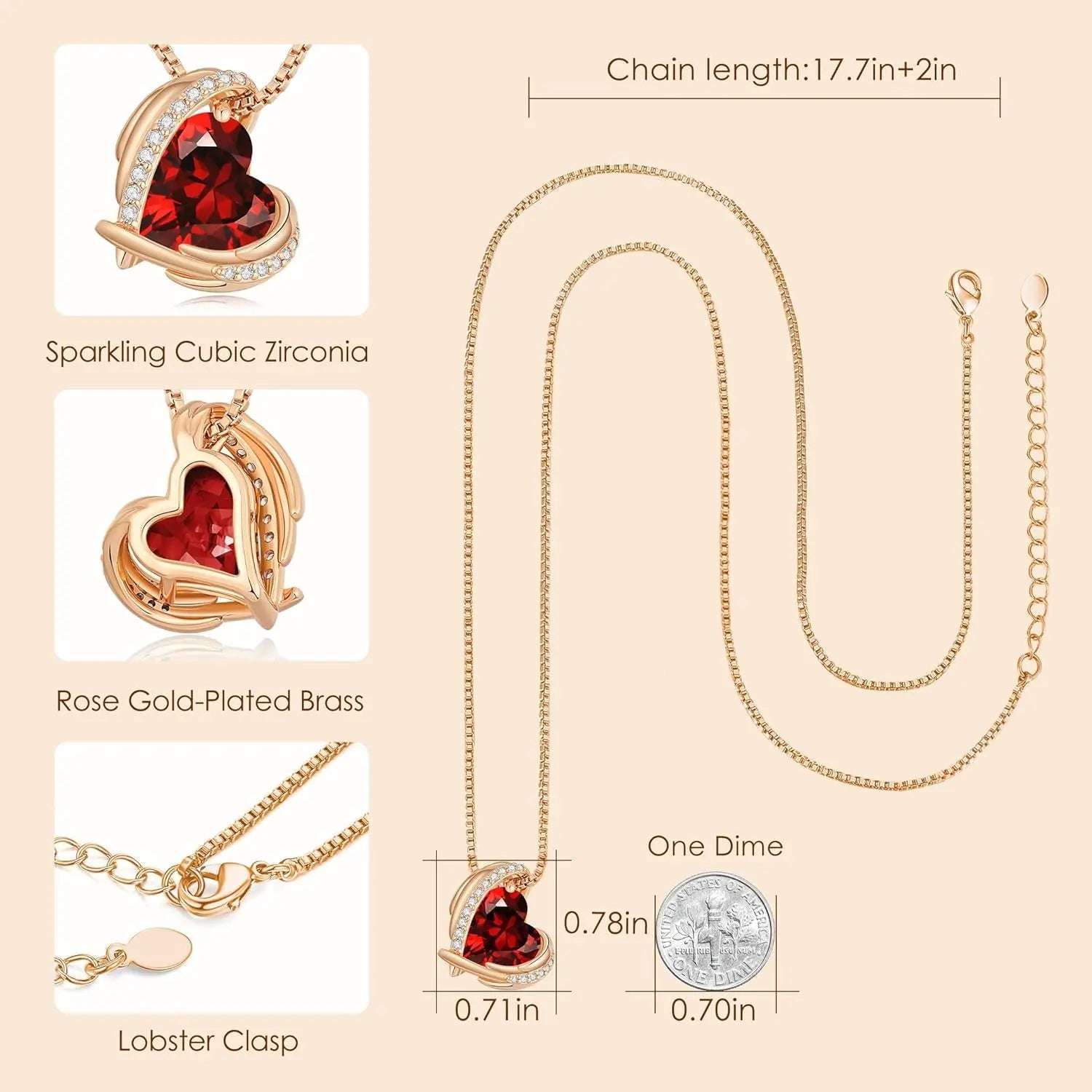 Christmas Gifts for Womenï¼ŒLove Heart Pendant Necklaces for Women, Silver Tone Rose Gold Tone Birthstone Jewelry Gifts for Wife Her
