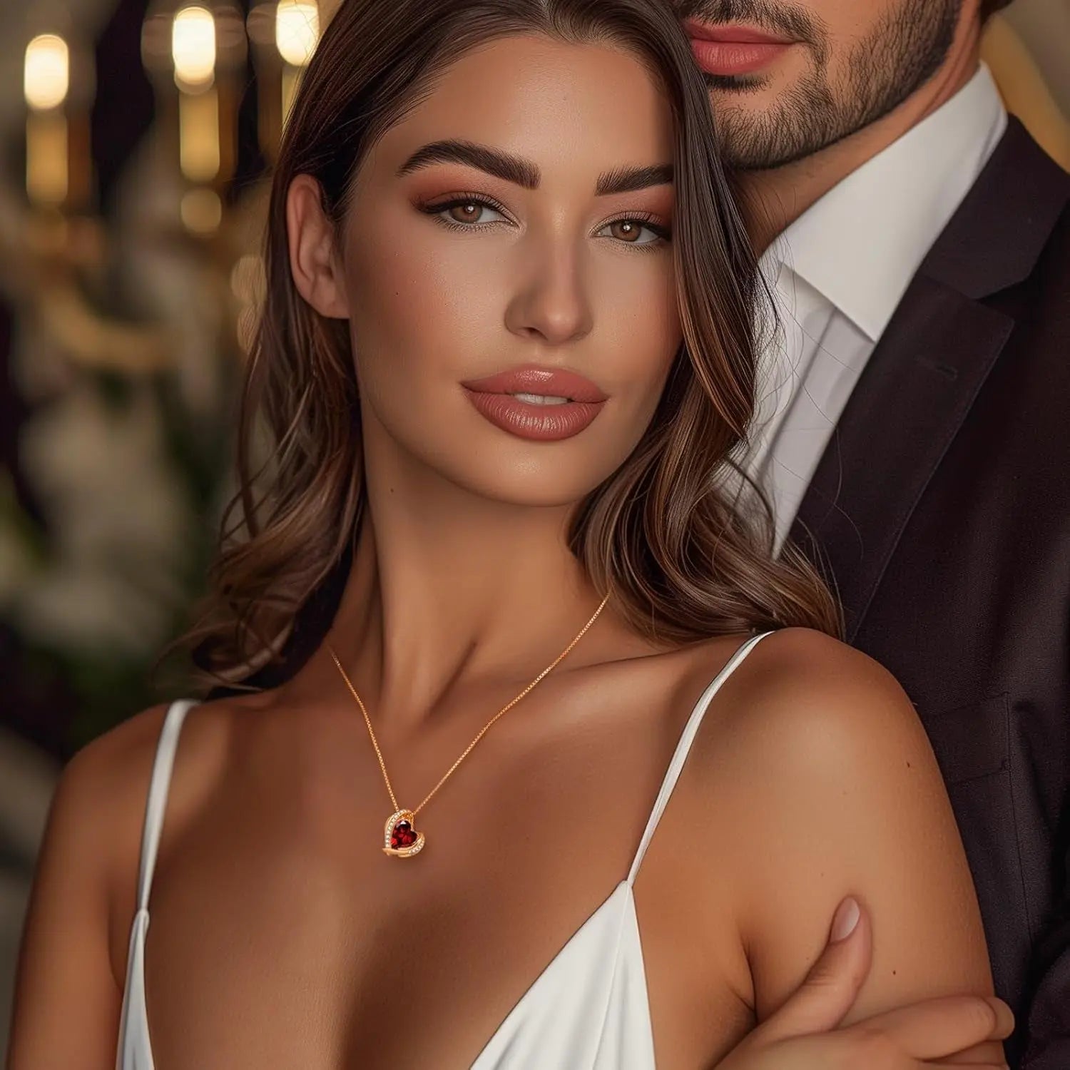 Christmas Gifts for Womenï¼ŒLove Heart Pendant Necklaces for Women, Silver Tone Rose Gold Tone Birthstone Jewelry Gifts for Wife Her