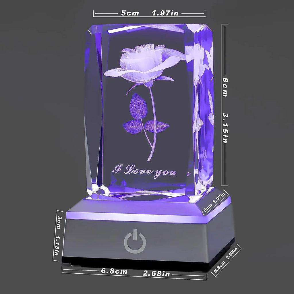 3D Rose Crystal Night Lamp with Adjustable LED Multicolor Lights for Girlfriend, Wife - Valentine'S Day, Anniversary,Birthday Presents, Christmas Gifts for Her