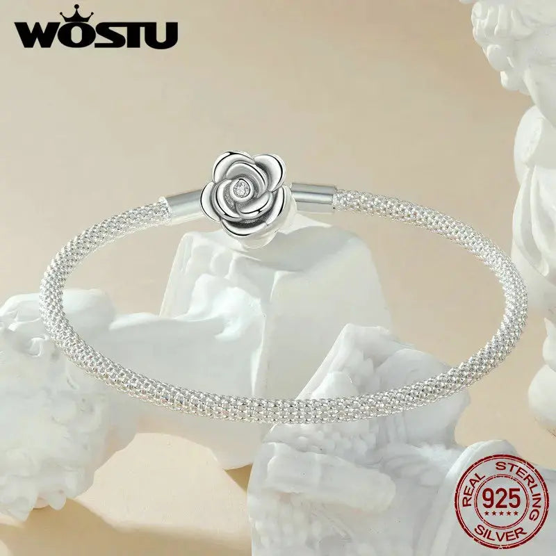 Silver Vintage Rose Flower Love Heart Bangle Bracelet - USM008 US-GiftStore-4U