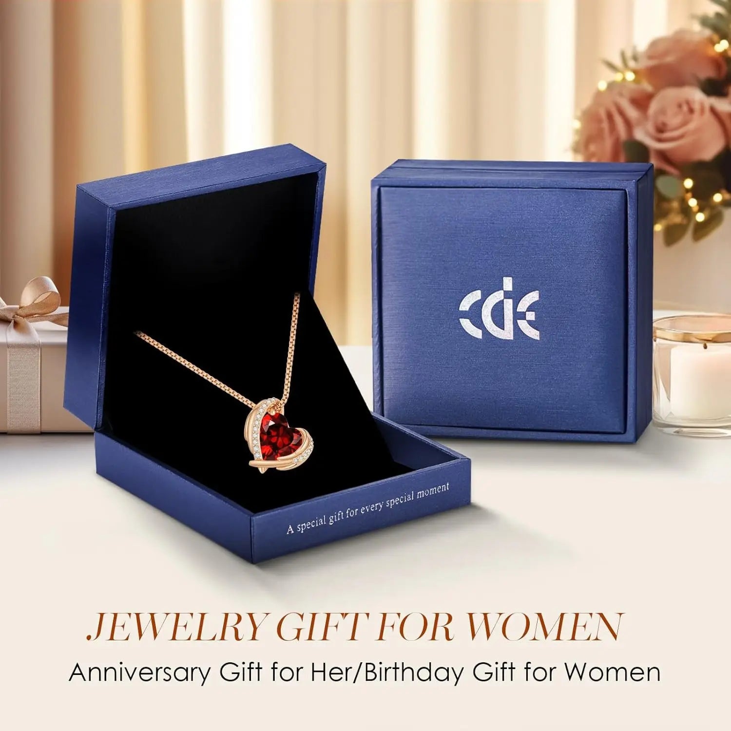 Christmas Gifts for Womenï¼ŒLove Heart Pendant Necklaces for Women, Silver Tone Rose Gold Tone Birthstone Jewelry Gifts for Wife Her