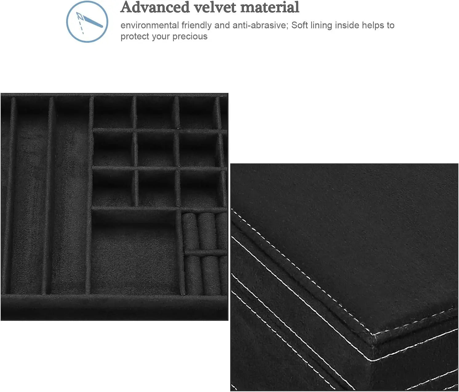 Velvet Jewelry Box Organizer for Women Father'S Day, 2 Layer Jewelry Display Storage Holder Case for Necklace Earrings Bracelets Rings -Black