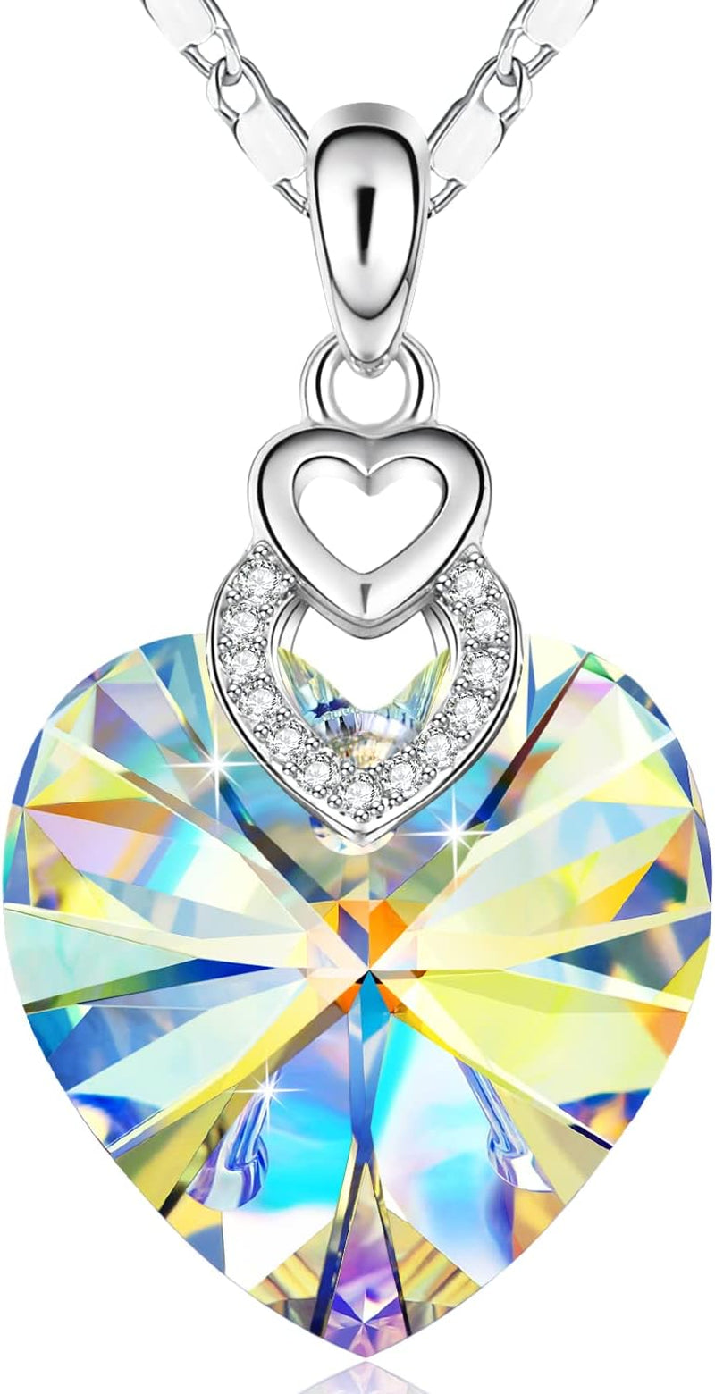 3 Hearts Crystal Necklace for Women, Pendant Engraved Love You - Christmas Wedding Gifts for Her Anniversary Mother'S Day Valentineâ€™S Day Birthday - in Gift Box