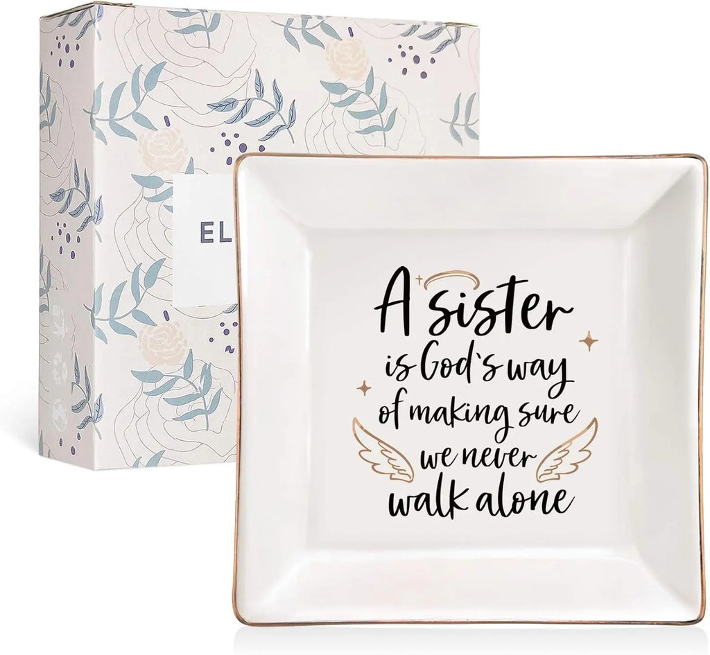 Sister Gifts from Sister Ceramic Ring Dish for Soul Friends Jewelry Plate Christmas Thanksgiving Day Birthday Gifts for Big Sis Square Trinket Tray Ring Holder