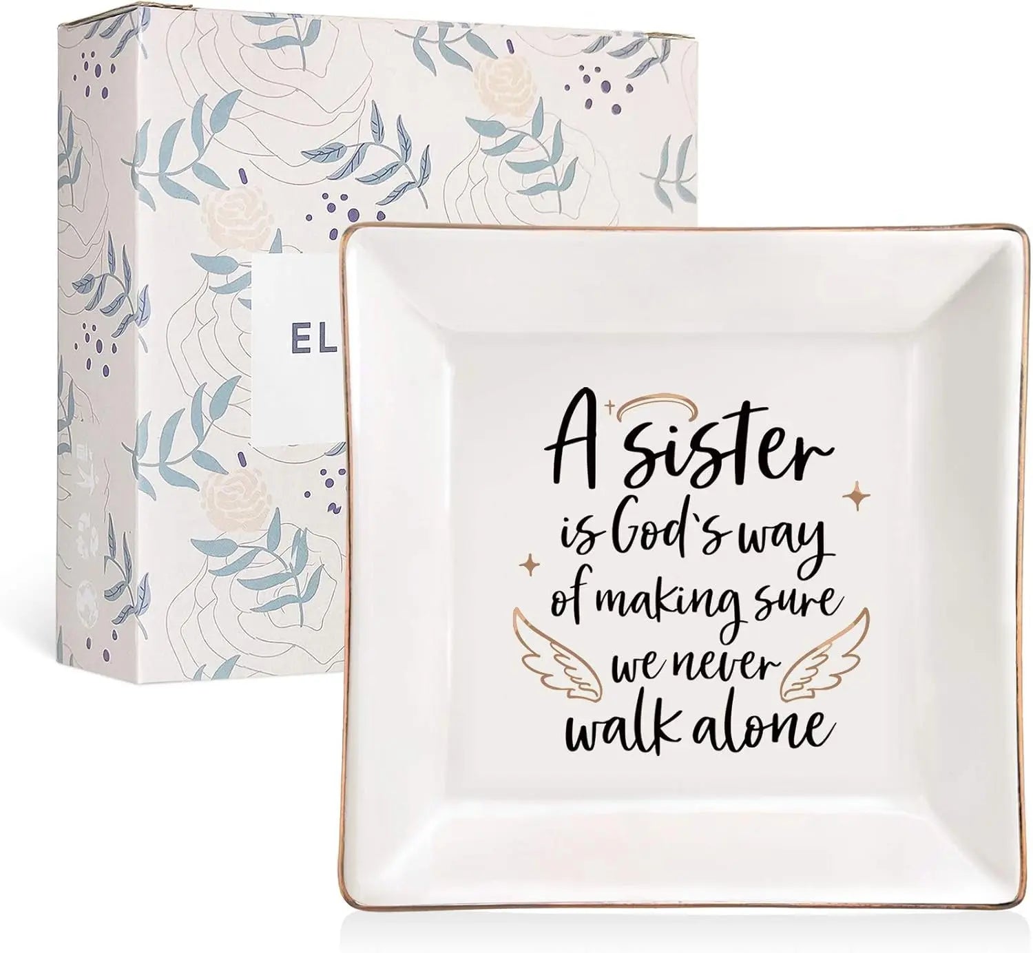 Sister Gifts from Sister Ceramic Ring Dish for Soul Friends Jewelry Plate Christmas Thanksgiving Day Birthday Gifts for Big Sis Square Trinket Tray Ring Holder