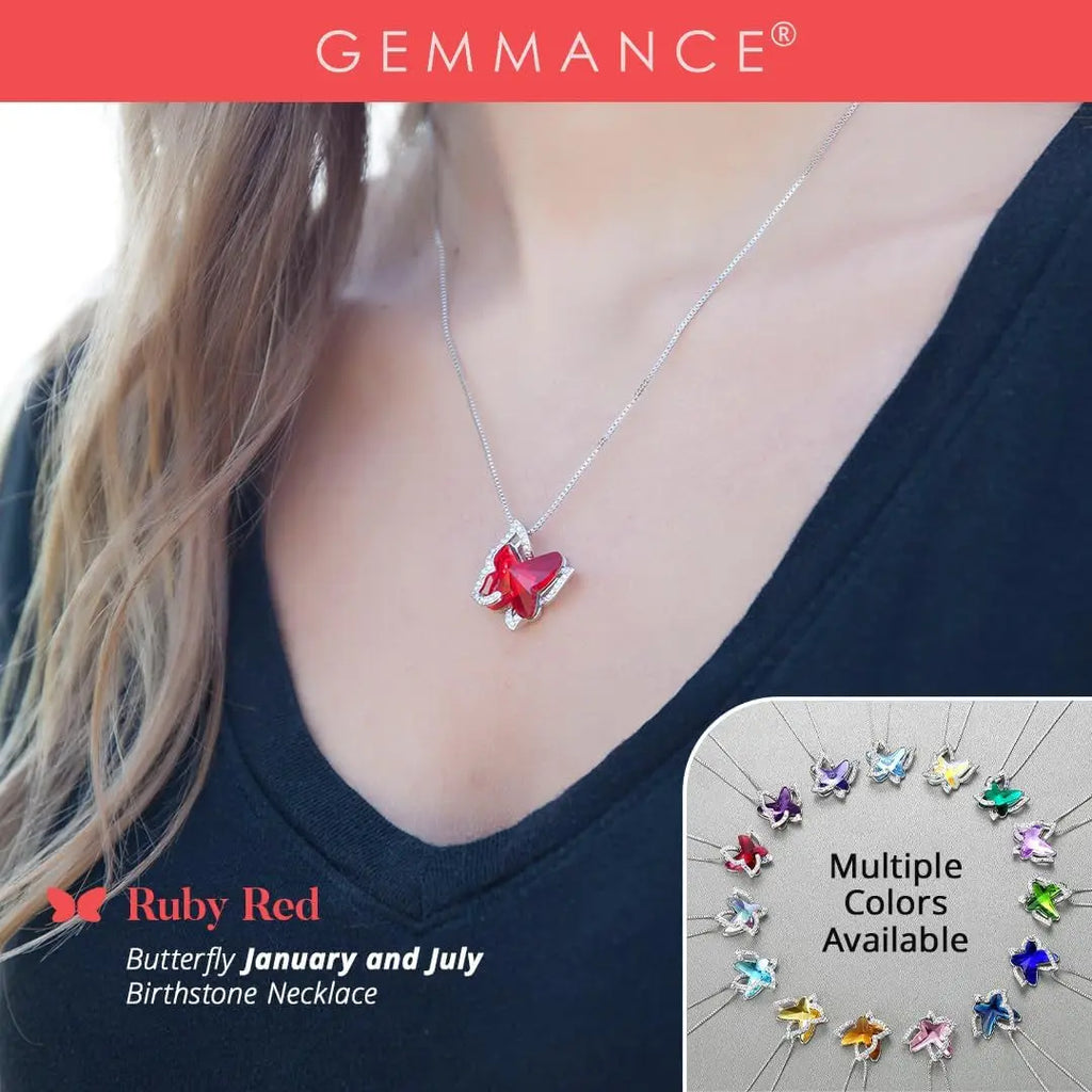 Gift Butterfly Birthstone Crystal Necklace, Silver Tone with 18â€+2â€ Chain, Necklace for Motherâ€™S Day Anniversary Birthday Gifts for Women and Daughter