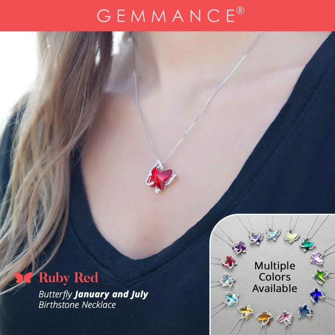 Gift Butterfly Birthstone Crystal Necklace, Silver Tone with 18â€+2â€ Chain, Necklace for Motherâ€™S Day Anniversary Birthday Gifts for Women and Daughter