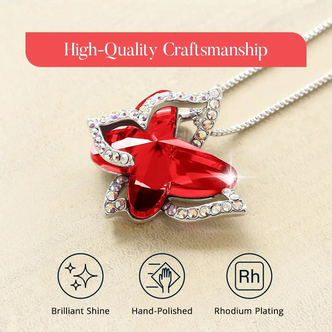 Gift Butterfly Birthstone Crystal Necklace, Silver Tone with 18â€+2â€ Chain, Necklace for Motherâ€™S Day Anniversary Birthday Gifts for Women and Daughter