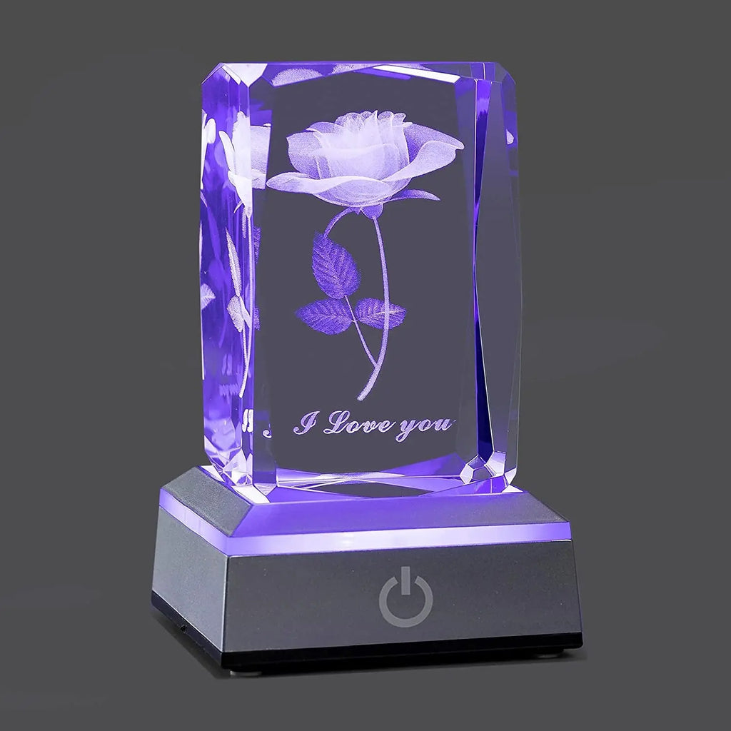 3D Rose Crystal Night Lamp with Adjustable LED Multicolor Lights for Girlfriend, Wife - Valentine'S Day, Anniversary,Birthday Presents, Christmas Gifts for Her