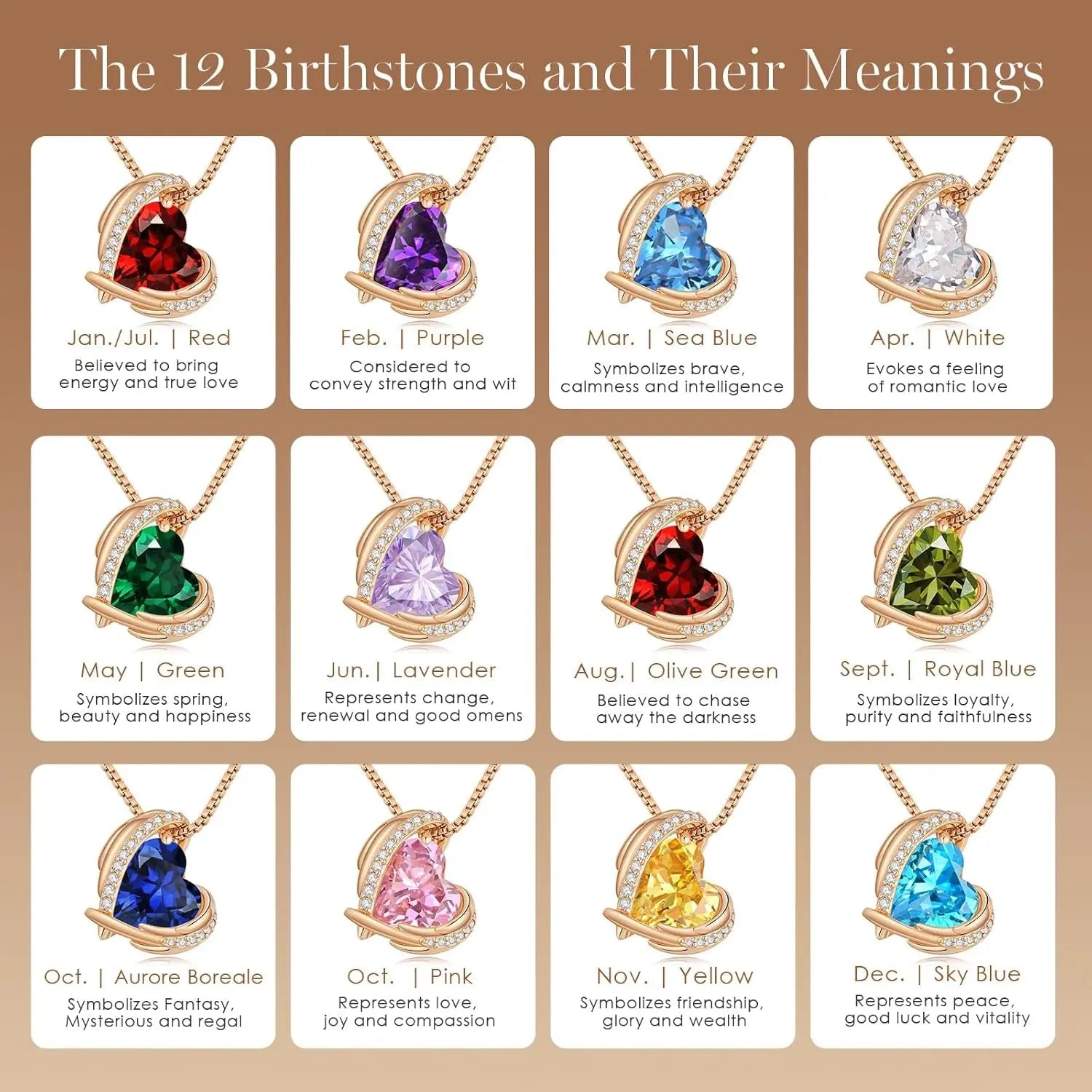 Christmas Gifts for Womenï¼ŒLove Heart Pendant Necklaces for Women, Silver Tone Rose Gold Tone Birthstone Jewelry Gifts for Wife Her