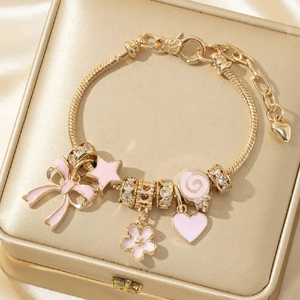 Color Rhinestone Butterfly Heart Lollipop Beads Bracelets - USMJ0229 AliExpress-Dropship