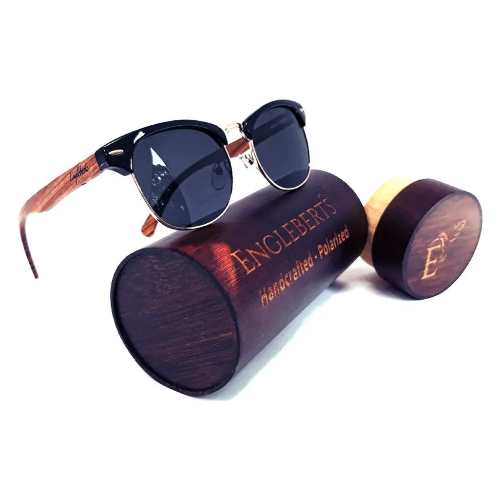 Walnut Wood Club Style Sunglasses with Bamboo Case, Polarized - USMOD0109 Purple Ariadne