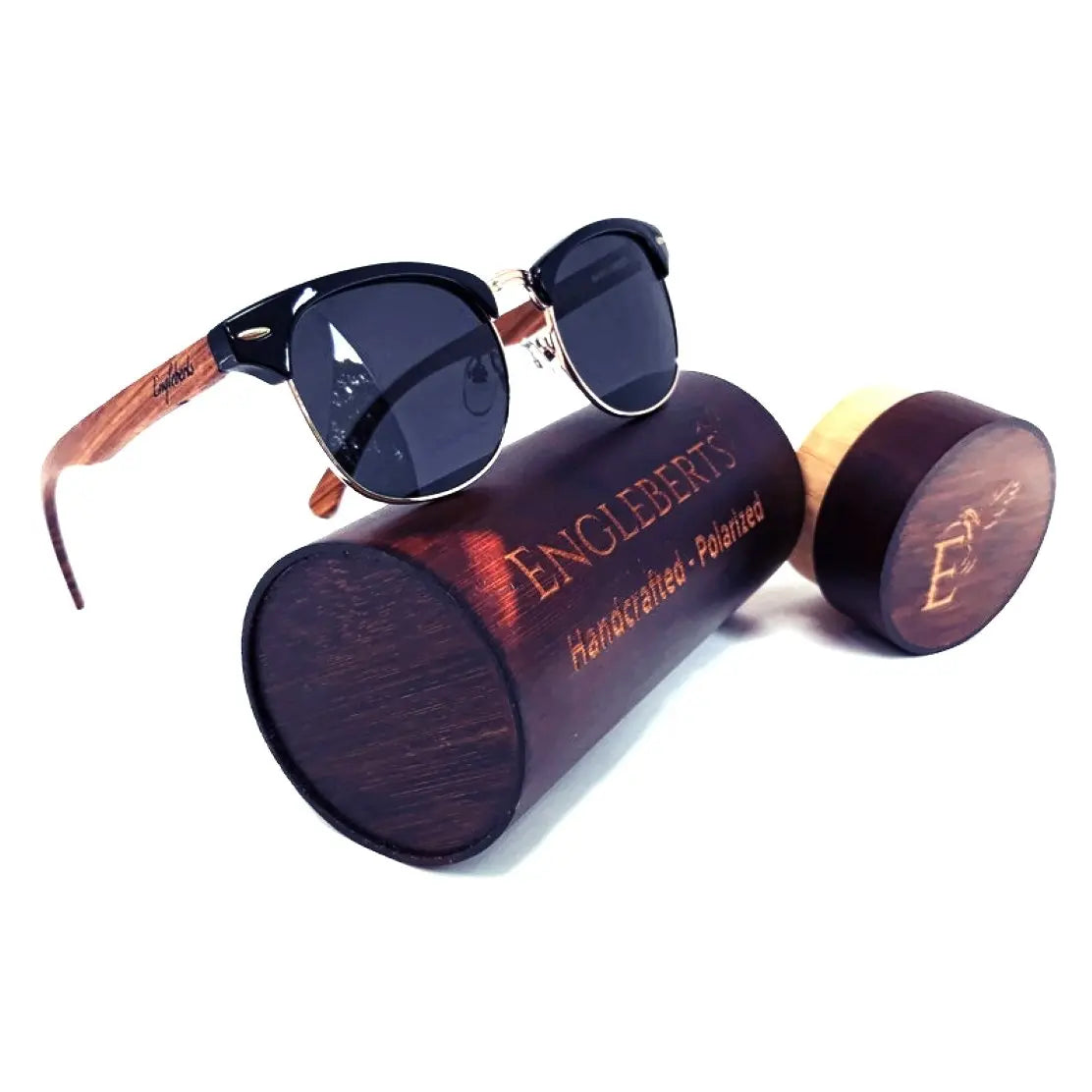 Walnut Wood Club Style Sunglasses with Bamboo Case, Polarized - USMOD0109 Purple Ariadne