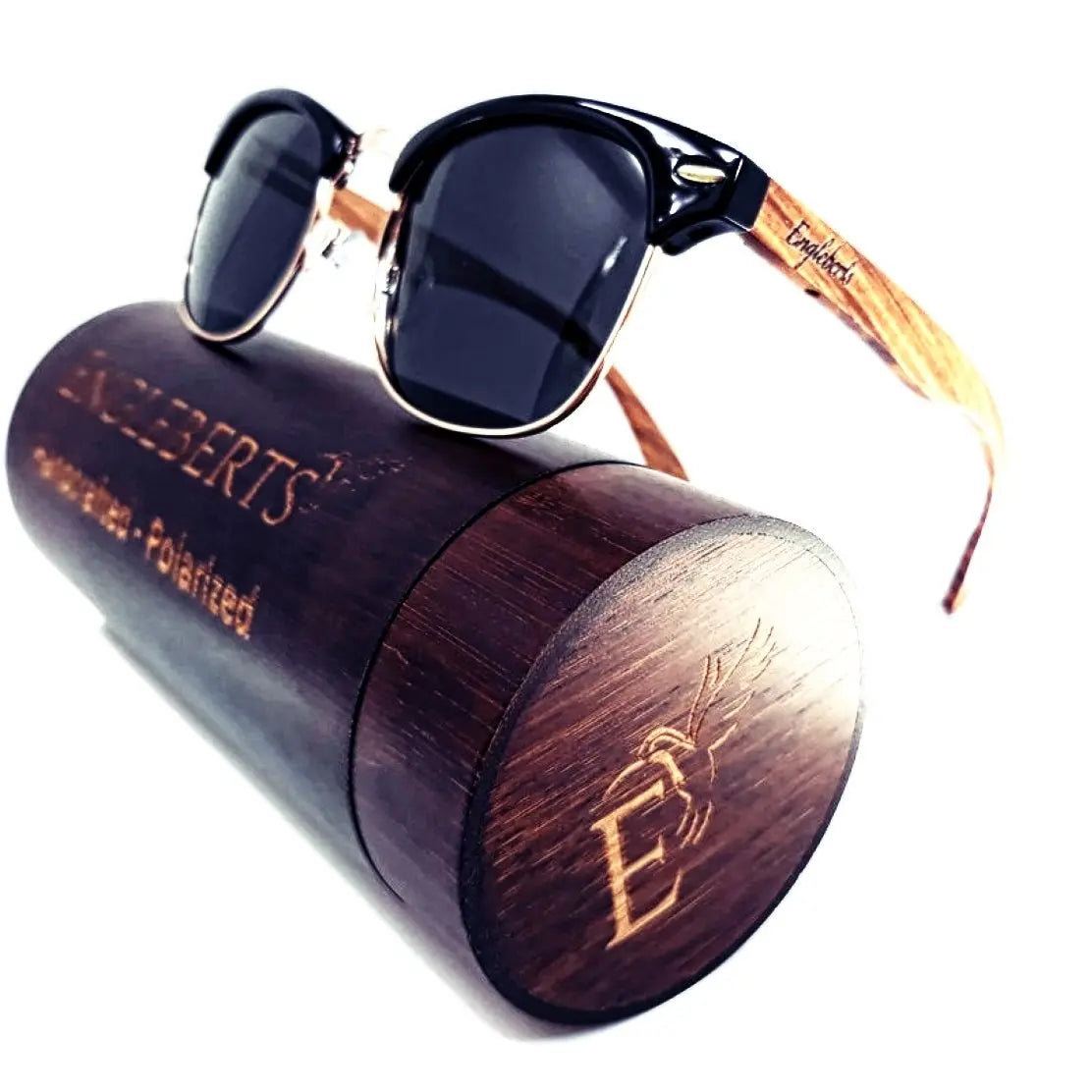 Walnut Wood Club Style Sunglasses with Bamboo Case, Polarized - USMOD0109 Purple Ariadne