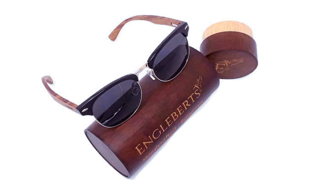 Walnut Wood Club Style Sunglasses with Bamboo Case, Polarized - USMOD0109 Purple Ariadne