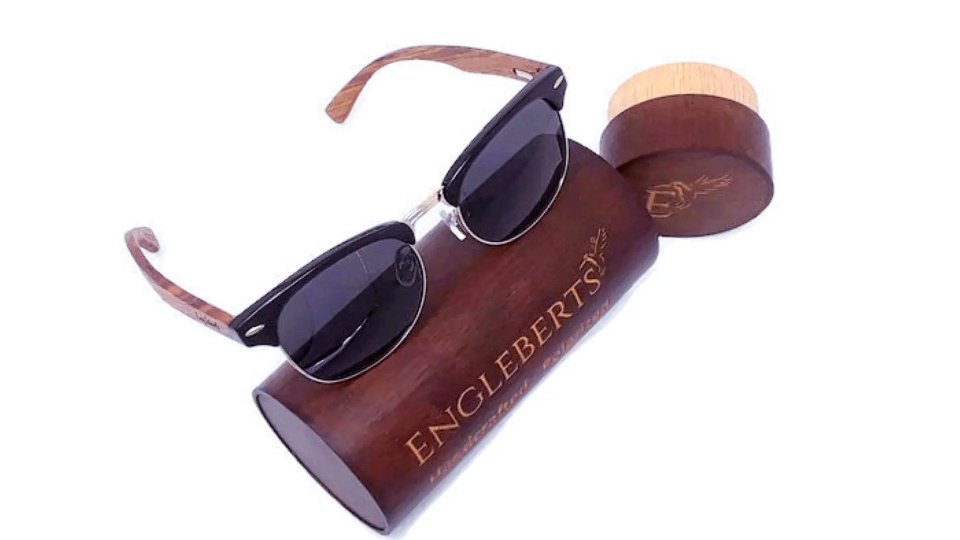 Walnut Wood Club Style Sunglasses with Bamboo Case, Polarized - USMOD0109 Purple Ariadne