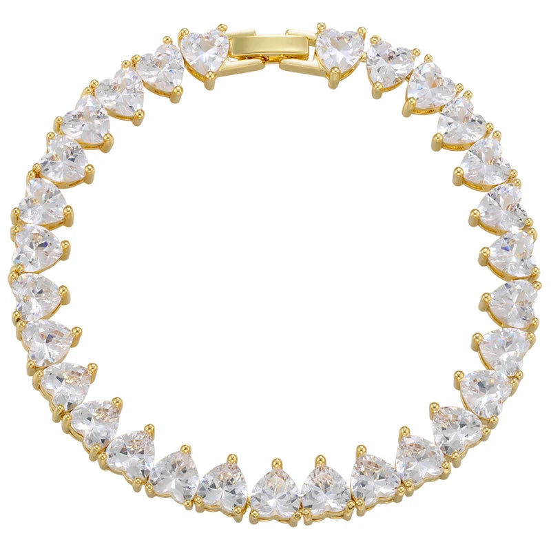 5A heart shape CZ iced out bling heart CZ tennis necklace - USMJ0250