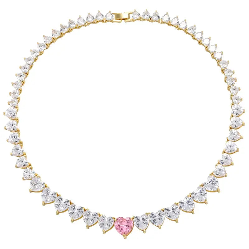 5A heart shape CZ iced out bling heart CZ tennis necklace - USMJ0250 AliExpress-Dropship