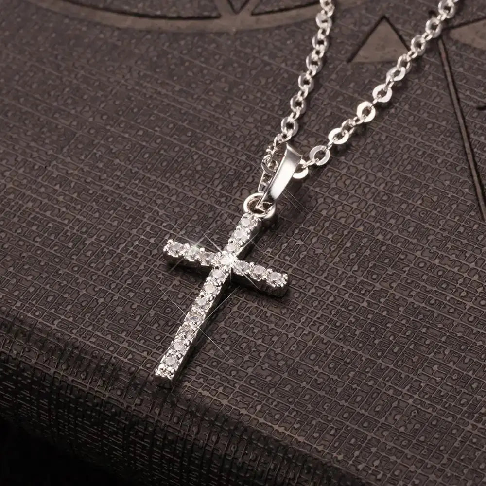 Golden Silver Color Crystal Jesus Cross Pendant Necklace Jewelry - USMJ0259 AliExpress-Dropship