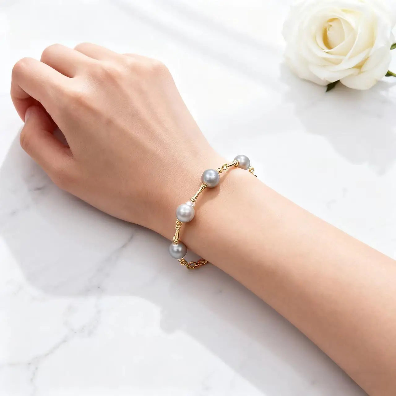 18K Solid Gold Bracelet with Natural Pearl Fine String Unisex/Women's - USMJ0243