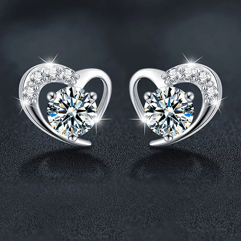925 Sterling Silver Moissanite Love Heart Stud Earrings - USMJ0238