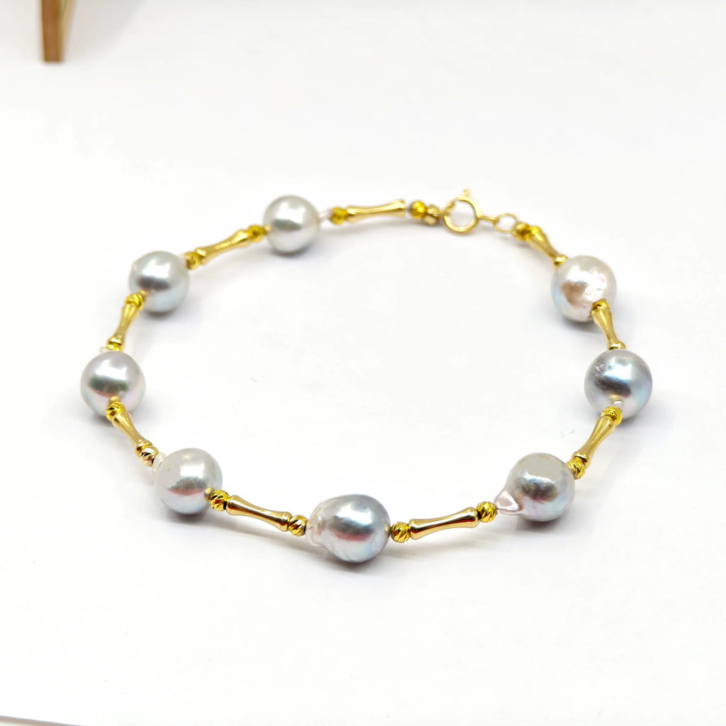 18K Solid Gold Bracelet with Natural Pearl Fine String Unisex/Women's - USMJ0243
