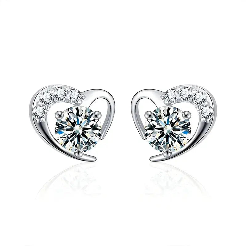 925 Sterling Silver Moissanite Love Heart Stud Earrings - USMJ0238 AliExpress-Dropship