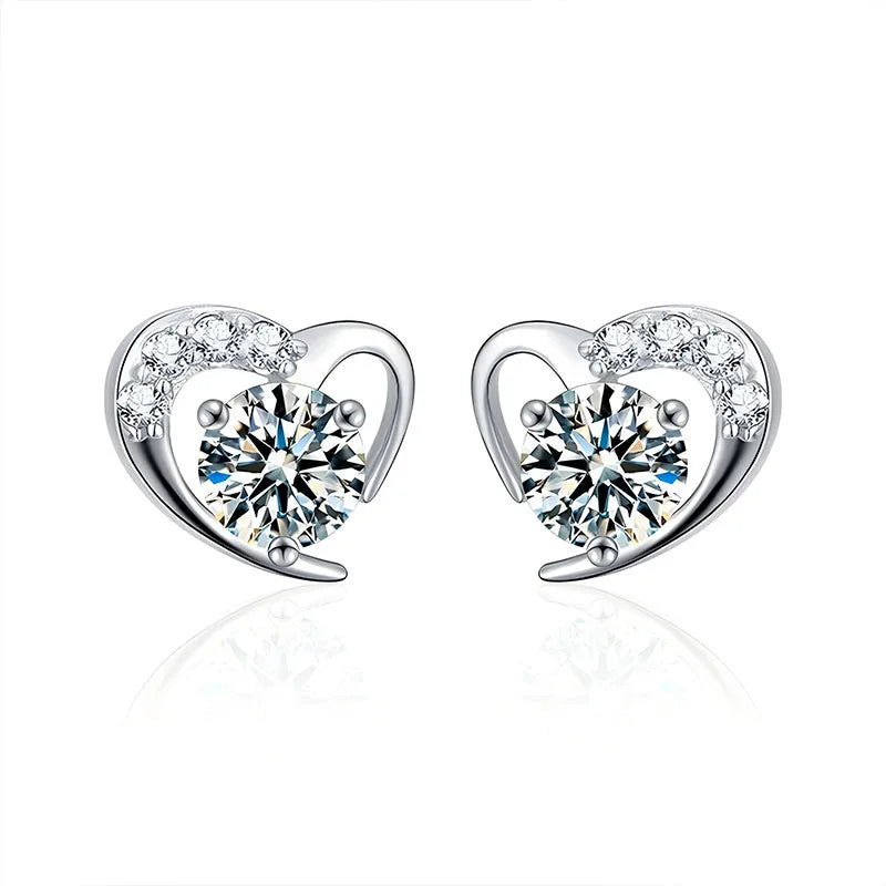 925 Sterling Silver Moissanite Love Heart Stud Earrings - USMJ0238
