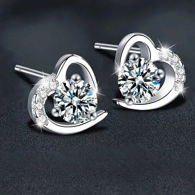 925 Sterling Silver Moissanite Love Heart Stud Earrings - USMJ0238 AliExpress-Dropship
