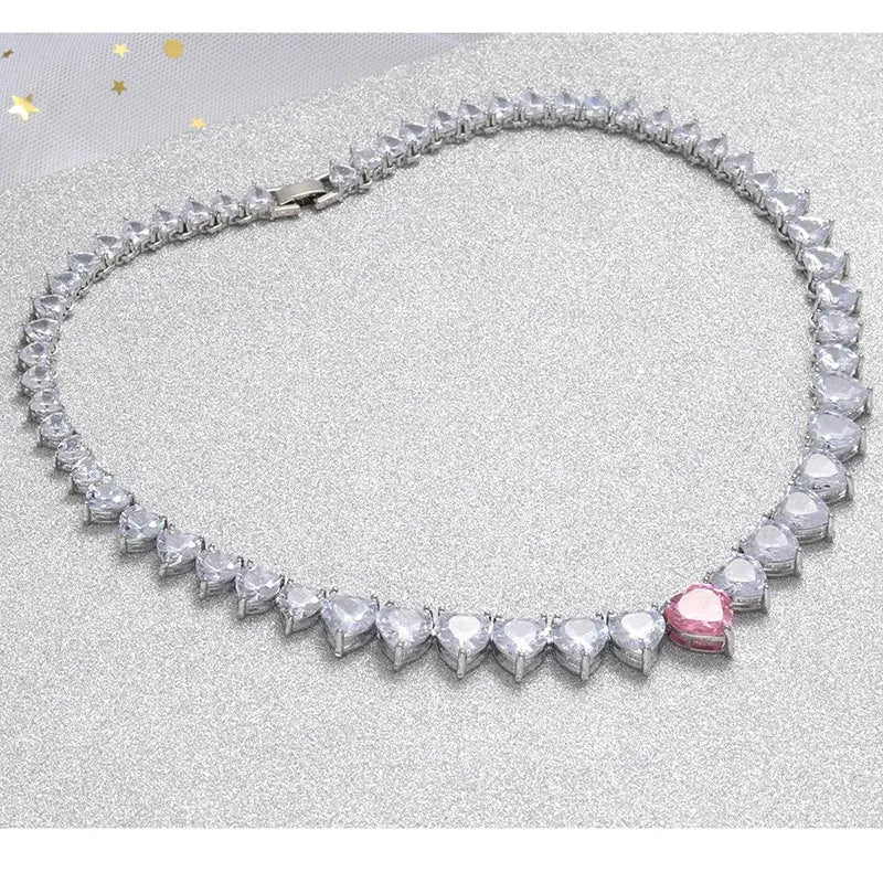 5A heart shape CZ iced out bling heart CZ tennis necklace - USMJ0250 AliExpress-Dropship