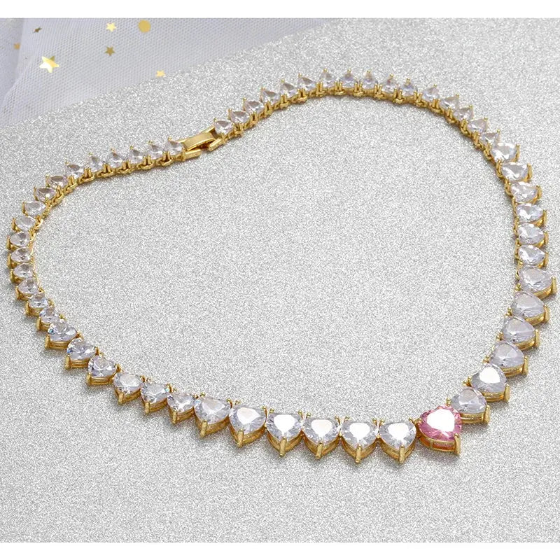 5A heart shape CZ iced out bling heart CZ tennis necklace - USMJ0250 AliExpress-Dropship