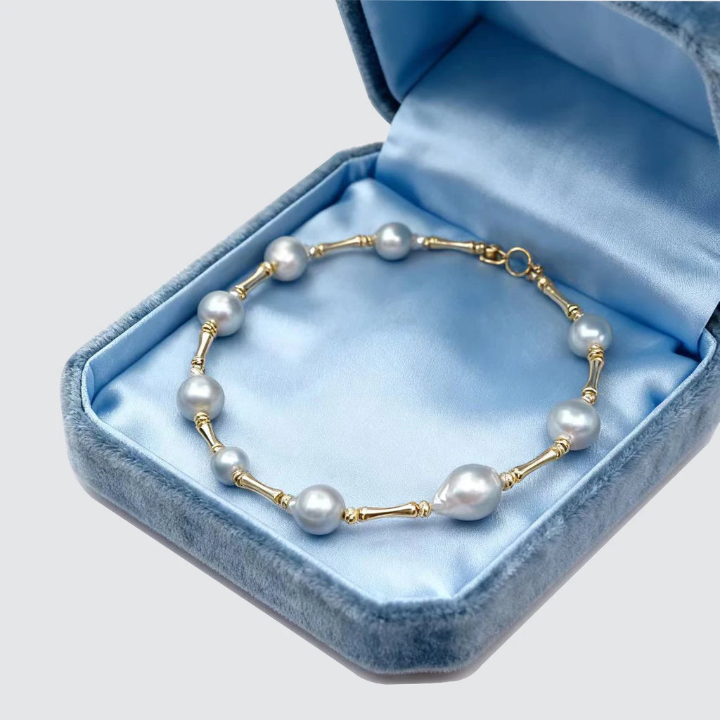 18K Solid Gold Bracelet with Natural Pearl Fine String Unisex/Women's - USMJ0243