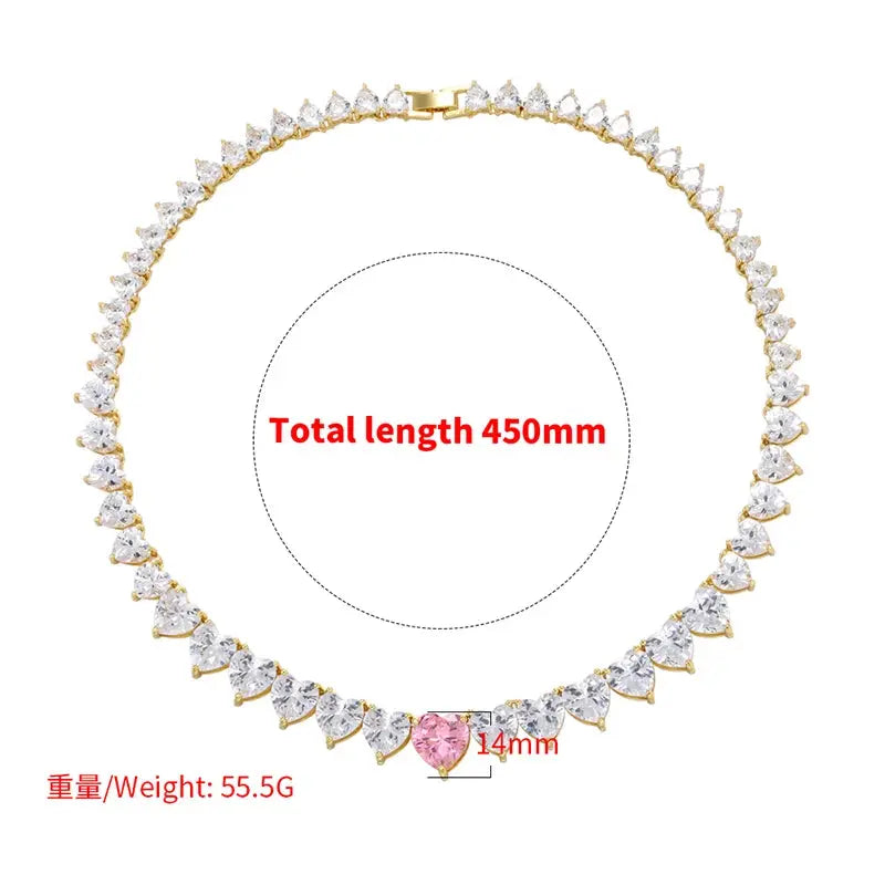 5A heart shape CZ iced out bling heart CZ tennis necklace - USMJ0250 AliExpress-Dropship