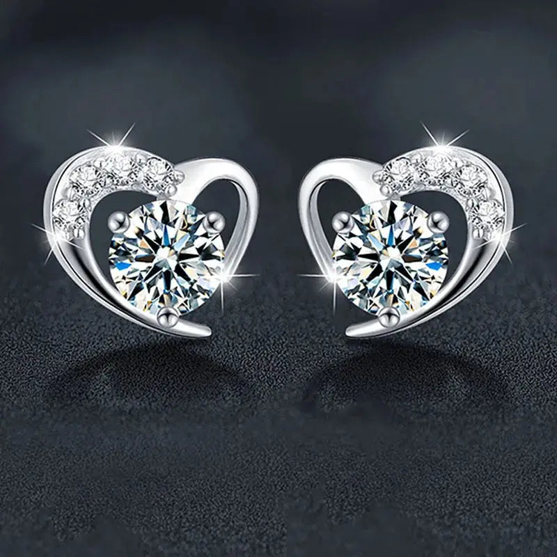 925 Sterling Silver Moissanite Love Heart Stud Earrings - USMJ0238 AliExpress-Dropship