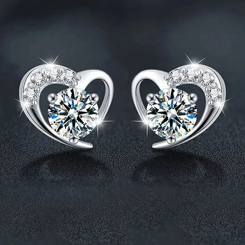 925 Sterling Silver Moissanite Love Heart Stud Earrings - USMJ0238 AliExpress-Dropship