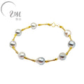 18K Solid Gold Bracelet with Natural Pearl Fine String Unisex/Women's - USMJ0243