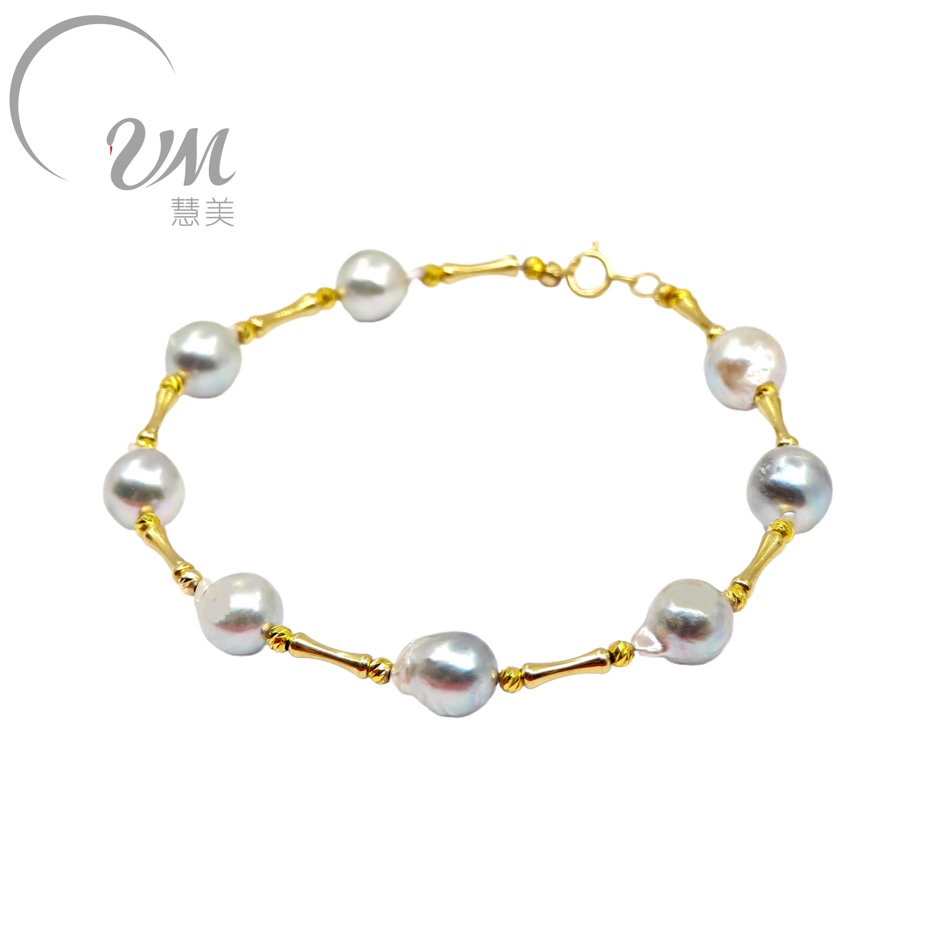 18K Solid Gold Bracelet with Natural Pearl Fine String Unisex/Women's - USMJ0243