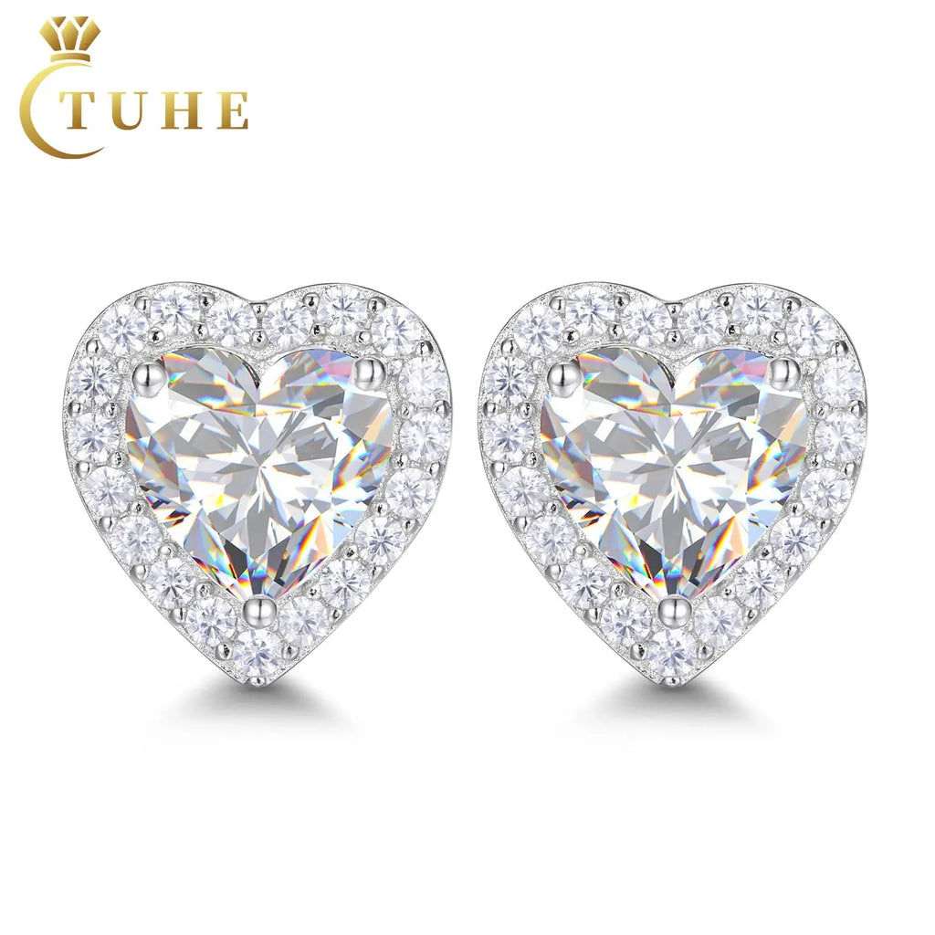 White Gold, Heart Cut VVS Moissanite Diamond Stud Earrings - USMJ0244 AliExpress-Dropship