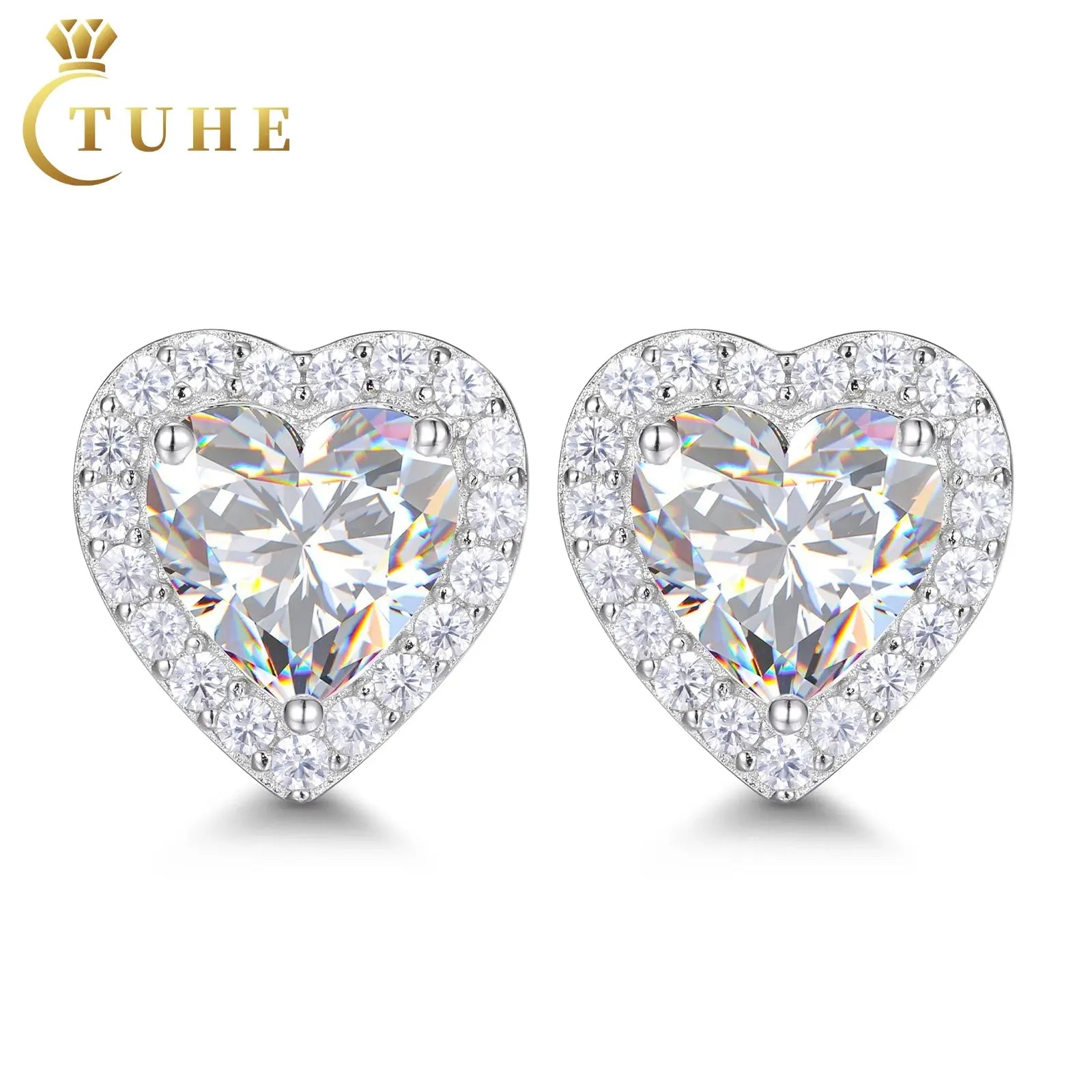 White Gold, Heart Cut VVS Moissanite Diamond Stud Earrings - USMJ0244 AliExpress-Dropship