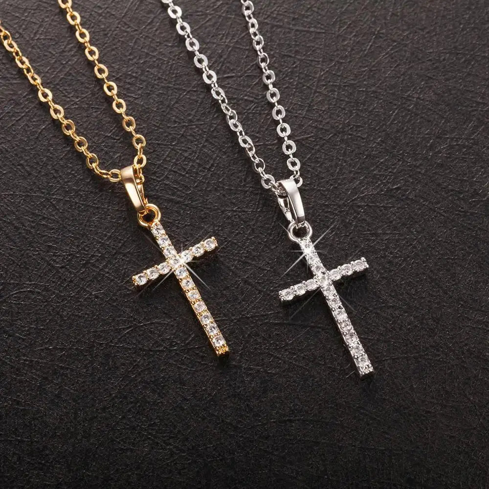 Golden Silver Color Crystal Jesus Cross Pendant Necklace Jewelry - USMJ0259 AliExpress-Dropship
