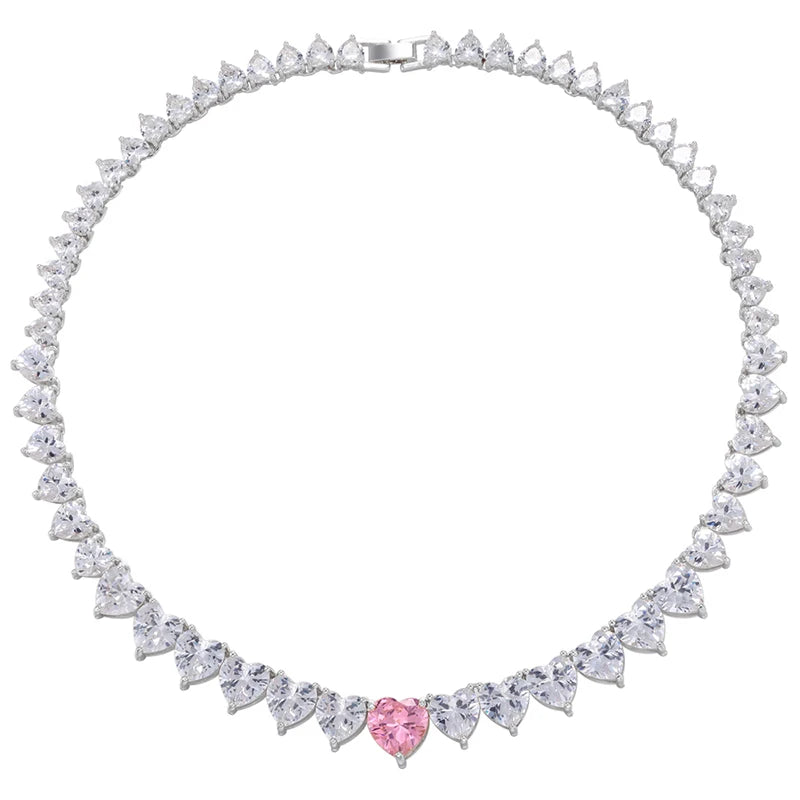 5A heart shape CZ iced out bling heart CZ tennis necklace - USMJ0250