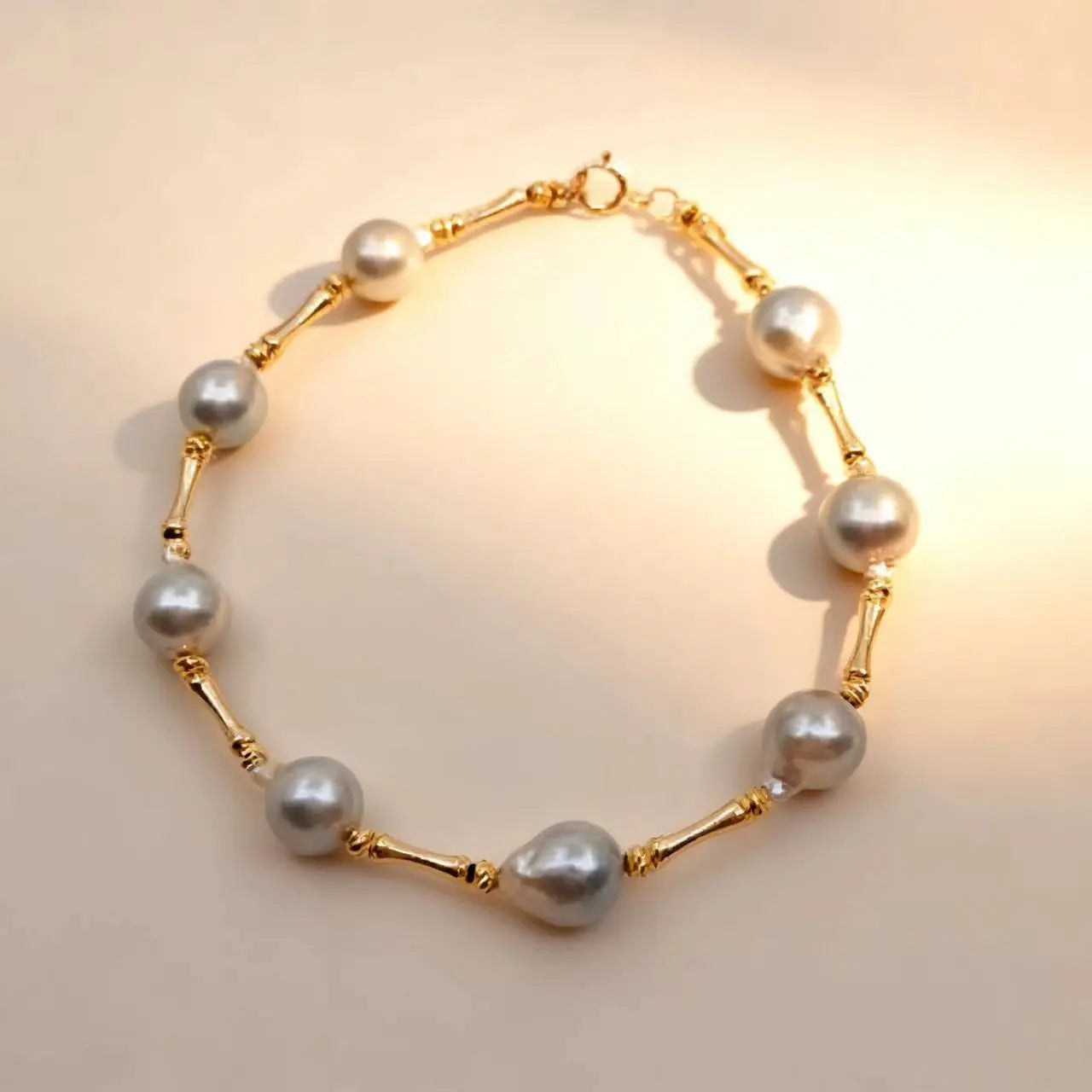 18K Solid Gold Bracelet with Natural Pearl Fine String Unisex/Women's - USMJ0243